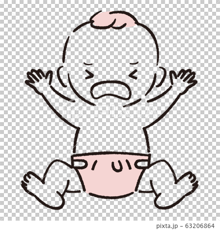 手描き1color　赤ちゃん　泣きわめく 63206864