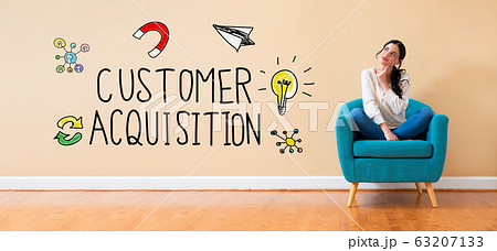 Customer acquisition with woman in a thoughtful pose 63207133