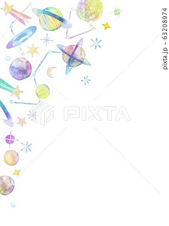 宇宙 星 背景 フレーム 水彩 イラスト 縦位置のイラスト素材 6374