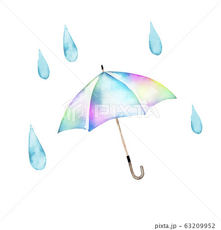 梅雨 傘 カラフル 水彩 イラストのイラスト素材