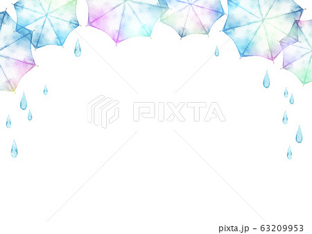 梅雨 傘 背景 フレーム 水彩 イラストのイラスト素材