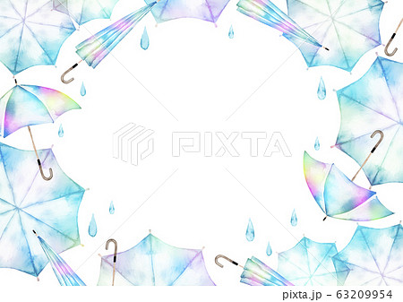 梅雨 傘 背景 フレーム 水彩 イラストのイラスト素材