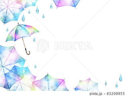 雨季傘背景框架水彩插圖 插圖素材 圖庫