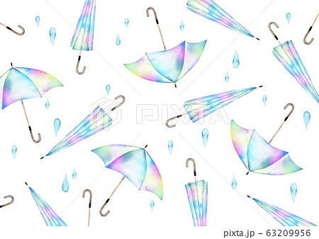 梅雨 傘 背景 テキスタイル 水彩 イラストのイラスト素材