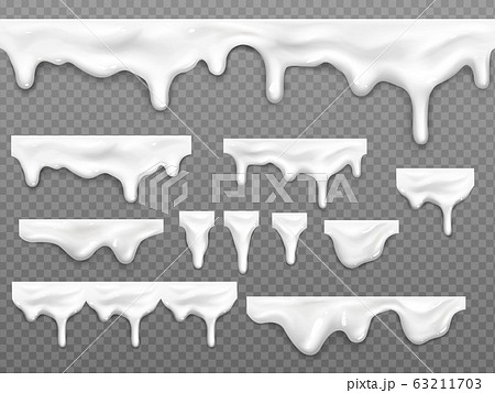 Realistic dripping milk drops, melted white liquid Realistic dripping milk drops, melted white liquid 63211703