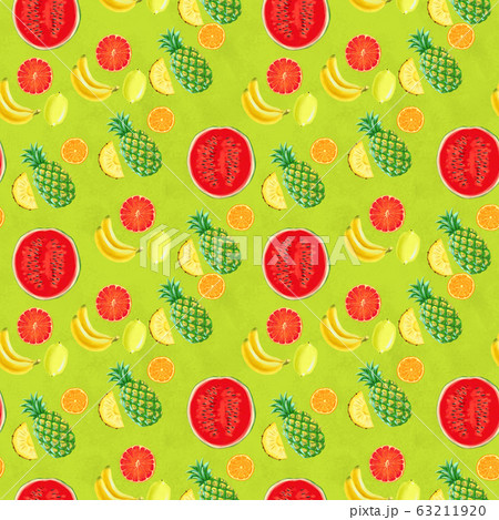 Hand drawn seamless pattern. Summer background with exotic fruits. 63211920