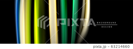 Silk and smooth flow wave poster design. Color waves, liquid style lines and shapes in black color background Silk and smooth flow wave poster design. Color waves, liquid style lines and shapes in black color background 63214660