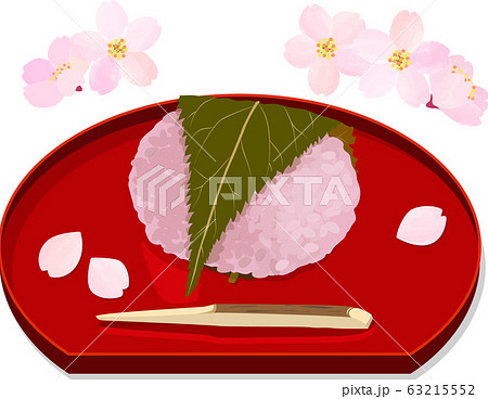桜餅と桜の花のイラストのイラスト素材