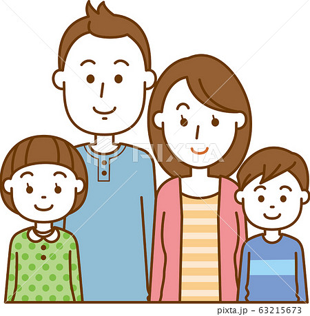 核家族 4人家族のイメージイラスト 上半身 のイラスト素材