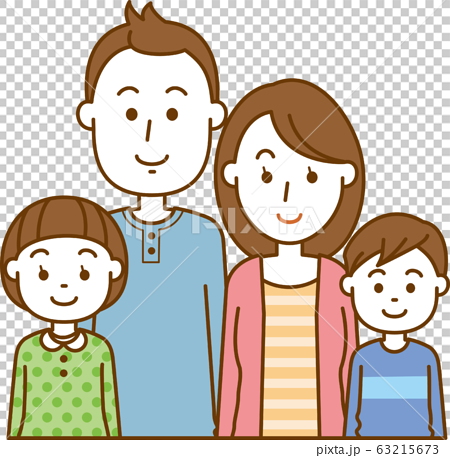 核家族 4人家族のイメージイラスト 上半身 のイラスト素材