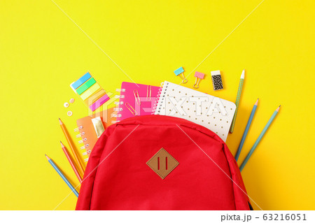 Flat lay composition with backpack and school 63216051