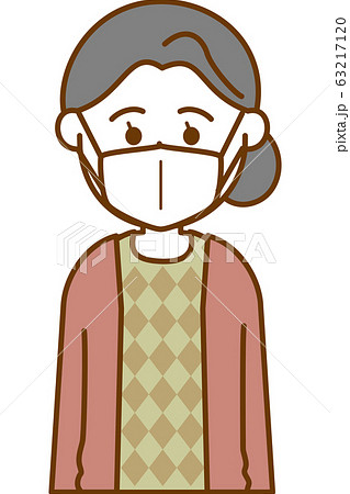 風邪予防のマスクをしている老人女性のイメージイラスト 63217120