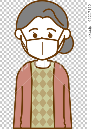 風邪予防のマスクをしている老人女性のイメージイラスト 63217120