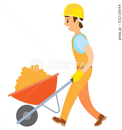 Person with Building Material in Carriage Vector 63218044