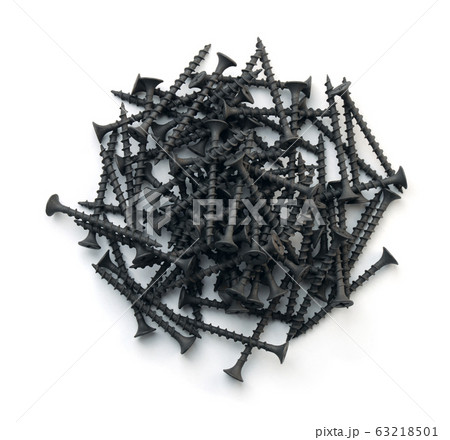 Top view of black drywall screws Top view of black drywall screws 63218501