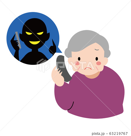 電話するシニア女性と詐欺師のイラスト素材