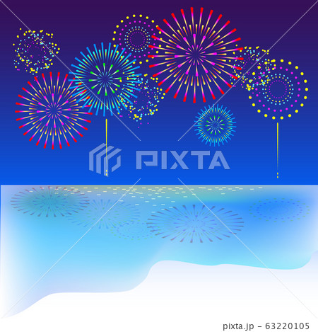 海辺の花火のイラストのイラスト素材