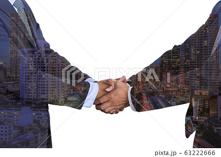 Double exposure business people shake hand in 63222666