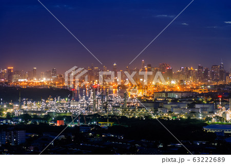 Oil refinery and city center skyline, Bangkok, 63222689
