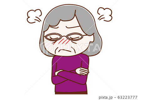 プンプン怒っている高齢の女性のイラスト素材