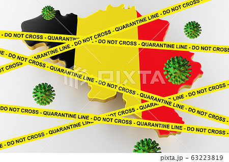 Belgium flag Sign caution coronavirus. 2019-nCoV. 3d render Belgium flag Sign caution coronavirus. 2019-nCoV. 3d render 63223819