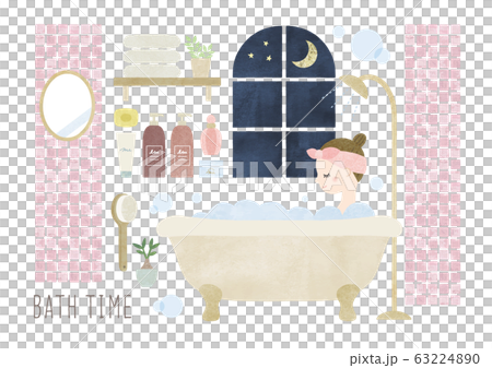 Bath time watercolor pink tile Bath time watercolor pink tile 63224890