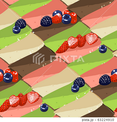 Triangular cheesecake pieses of different tasted covered with berries Triangular cheesecake pieses of different tasted covered with berries 63224910
