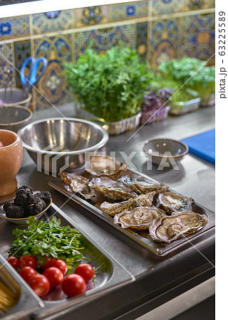 Food concept. oysters and ingredients to the dish Food concept. oysters and ingredients to the dish 63225589