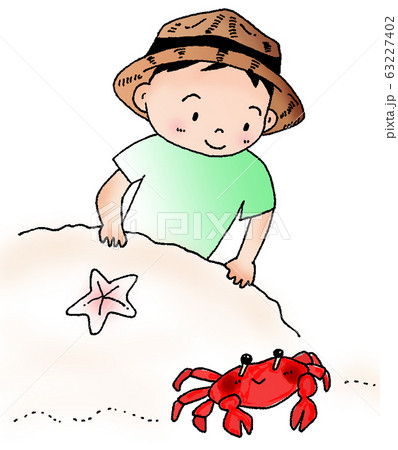 海で遊ぶ男の子のイラスト素材