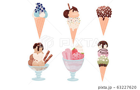 Ice Creams Rested In Sugar Cone And In Sherbet のイラスト素材