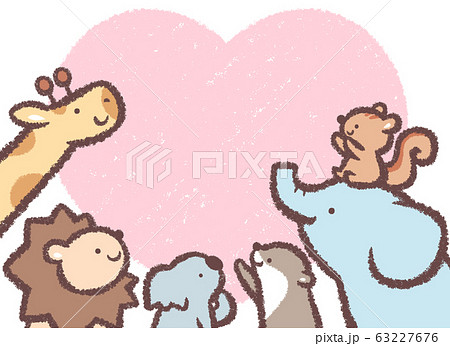 見上げる動物たちハートフレーム 63227676