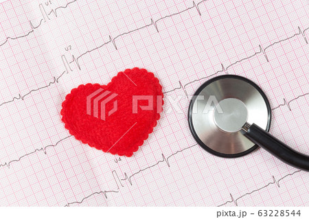 heart symbol with a stethoscope on a cardiogram 63228544