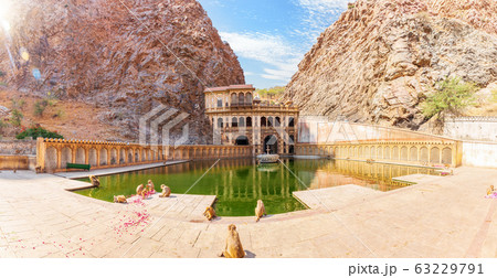 Galta Ji or Monkey Temple, sunny panorama, Jaipur, 63229791
