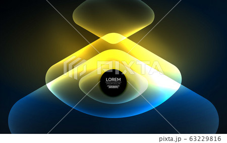 Glowing neon shiny transparent abstract geometric shapes with light effects. Techno futuristic vector abstract background For Wallpaper, Banner, Background, Card, Book Illustration, landing page 63229816