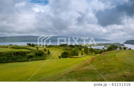 Scenic green fields near Tobermory, Scotland. Scenic green fields near Tobermory, Scotland. 63231316