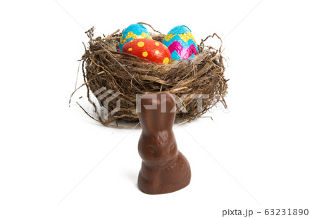 chocolate bunny with bird's nest and chocolate 63231890