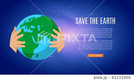 Save the earth with human hands holding Earth globe, save the planet and the world, ecology concept cartoon vector illustration. 63232000