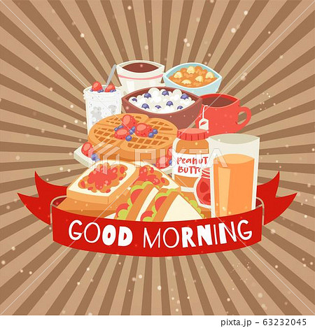Good Morning Breakfast Food Assortment With のイラスト素材