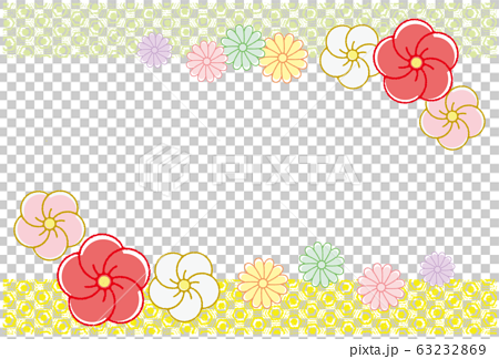 梅の花と菊の花 フレーム ライン 背景 ポストカードのイラスト素材