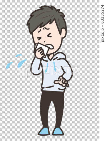 A man holding a cough with a handkerchief pose illustration 63235274