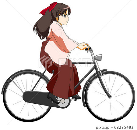 ハイカラ娘 自転車に乗るのイラスト素材