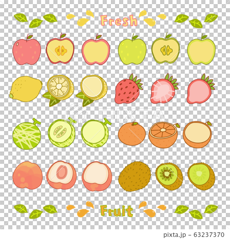 フルーツのイラストセット カラー アウトライン付のイラスト素材
