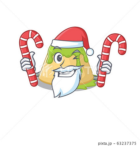 Friendly pudding green tea in Santa Cartoon character having candies Friendly pudding green tea in Santa Cartoon character having candies 63237375