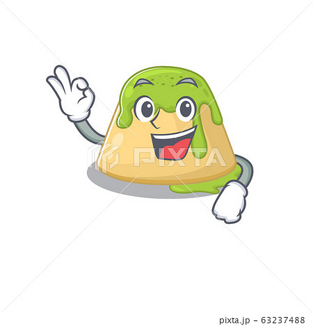 Pudding green tea cartoon character design style making an Okay gesture 63237488