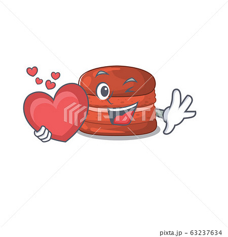 A romantic cartoon design of cherry macaron holding heart 63237634