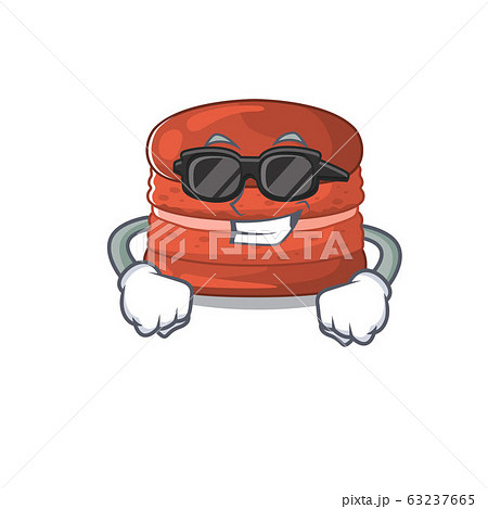 Super cool cherry macaron mascot character wearing black glasses 63237665