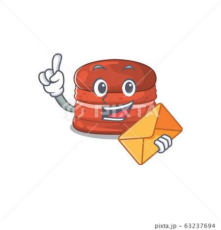Cute face cherry macaron mascot design with envelope 63237694