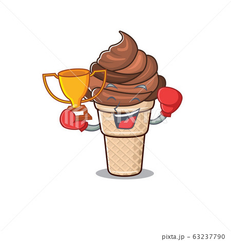 Happy face of boxing winner chocolate ice cream in mascot design style Happy face of boxing winner chocolate ice cream in mascot design style 63237790