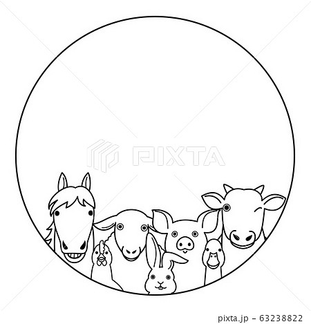 農場の動物たちの円形デザイン 線画 農場の動物たちの円形デザイン 線画 63238822