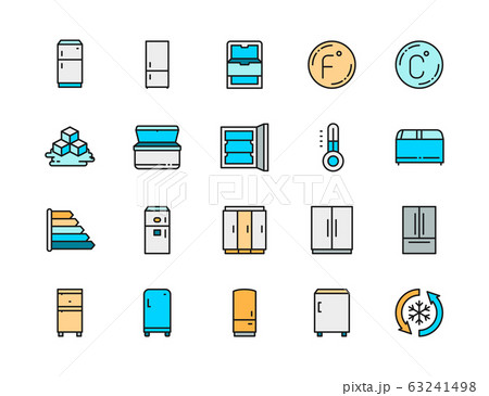 Set of Fridge Flat Color Line Icons. Freezer, Refrigerator, Ice Cubes and more. Set of Fridge Flat Color Line Icons. Freezer, Refrigerator, Ice Cubes and more. 63241498